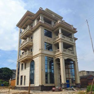 周口 黄金麻花岗岩石材别墅外墙干挂搭配（雕花栏杆花瓶柱门楼罗马柱）