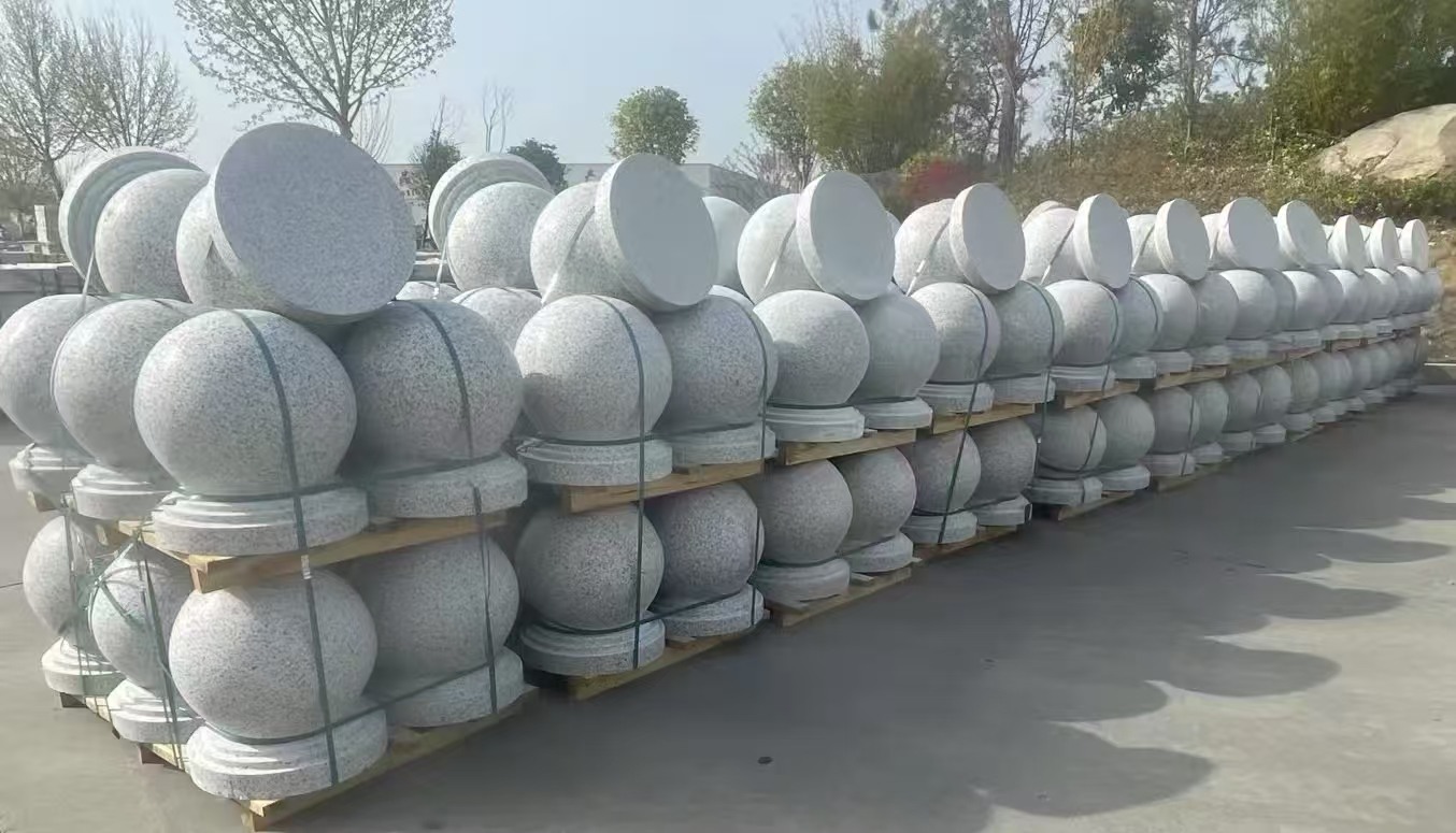 周口 白麻花岗岩石材圆球，石球，挡车球，隔离球，景观石球，风水球等