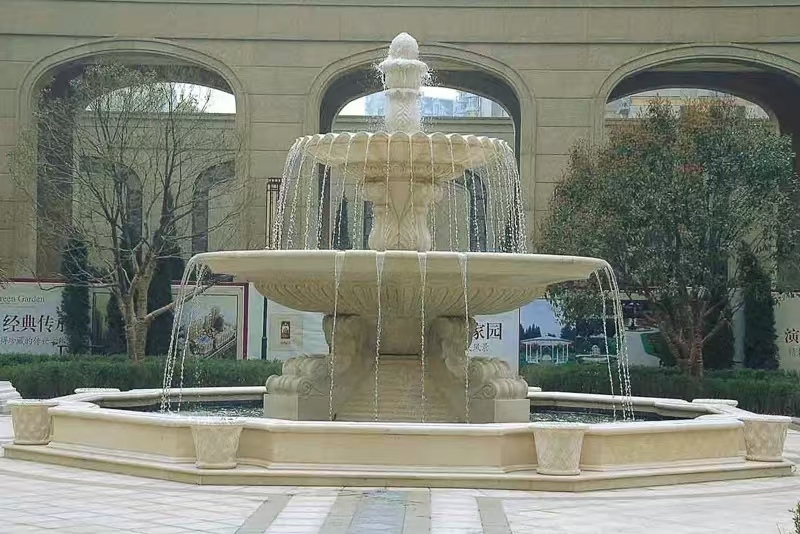 周口 黄金麻花岗岩异型加工——户外庭院石雕流水喷泉