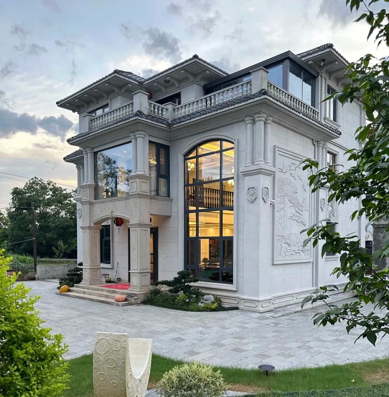 周口 白麻花岗岩私人别墅干挂石材豪华定制