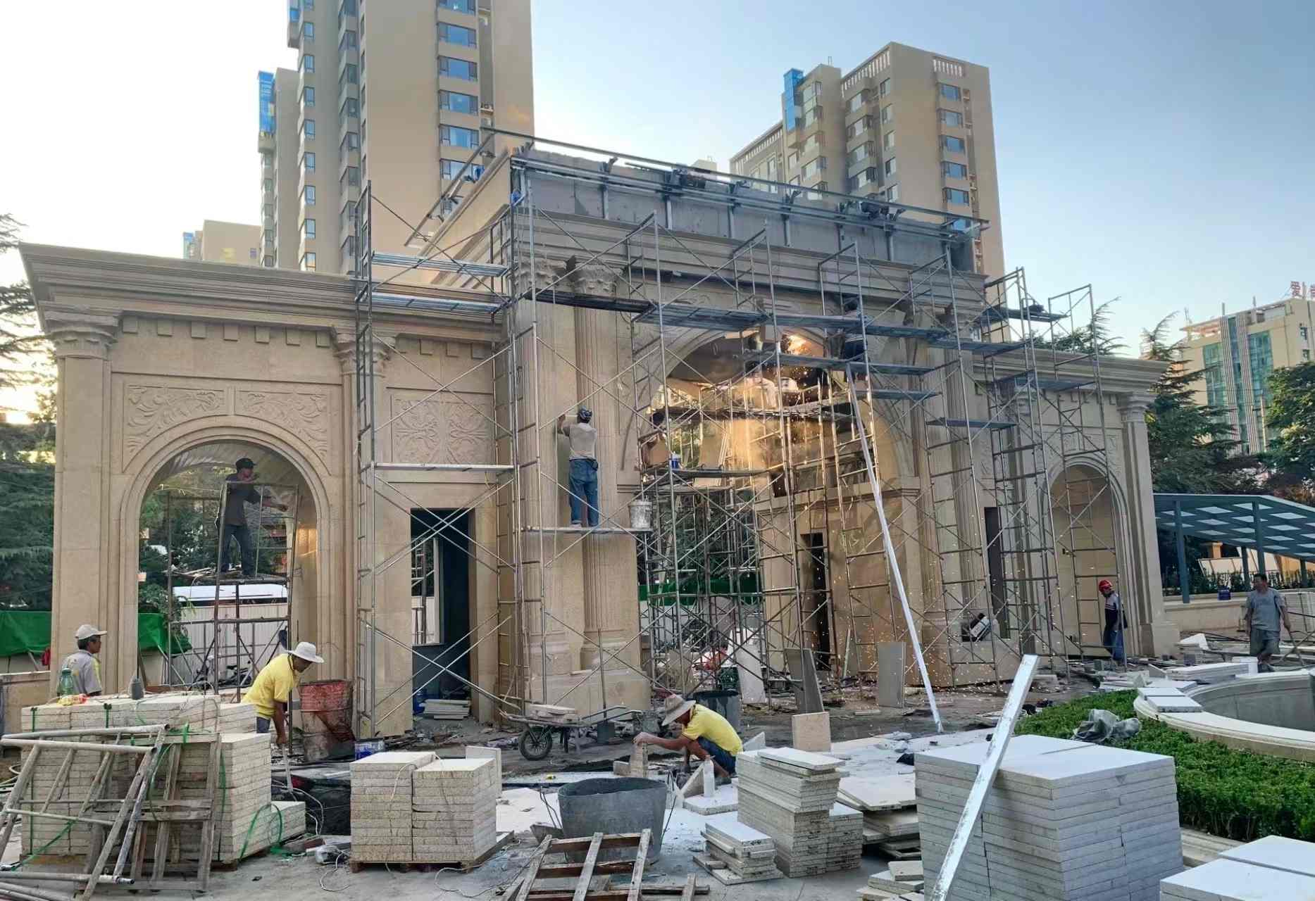 周口 黄金麻荔枝面花岗岩小区门楼外墙干挂