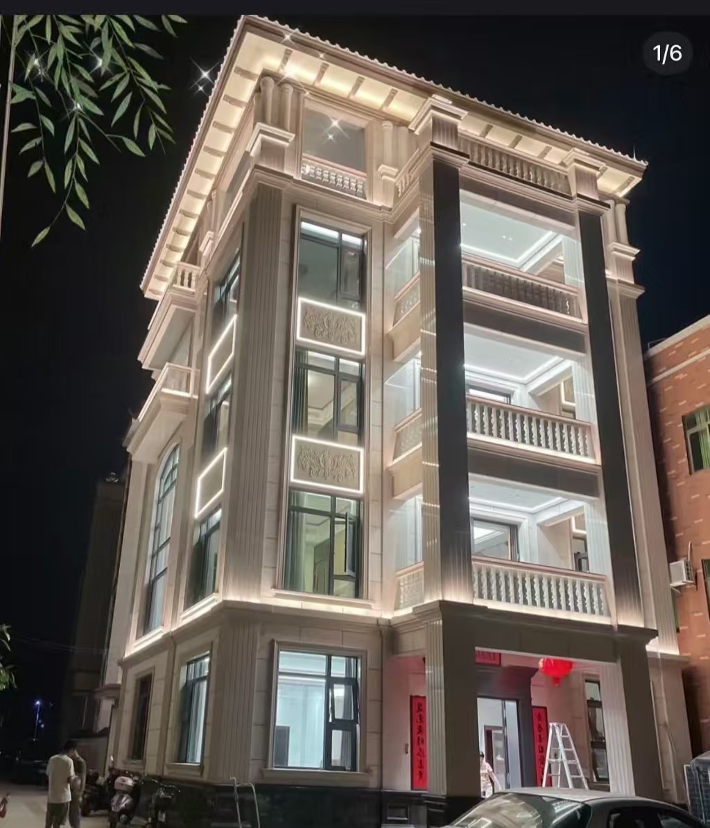 周口 芝麻白花岗岩别墅外墙夜间效果